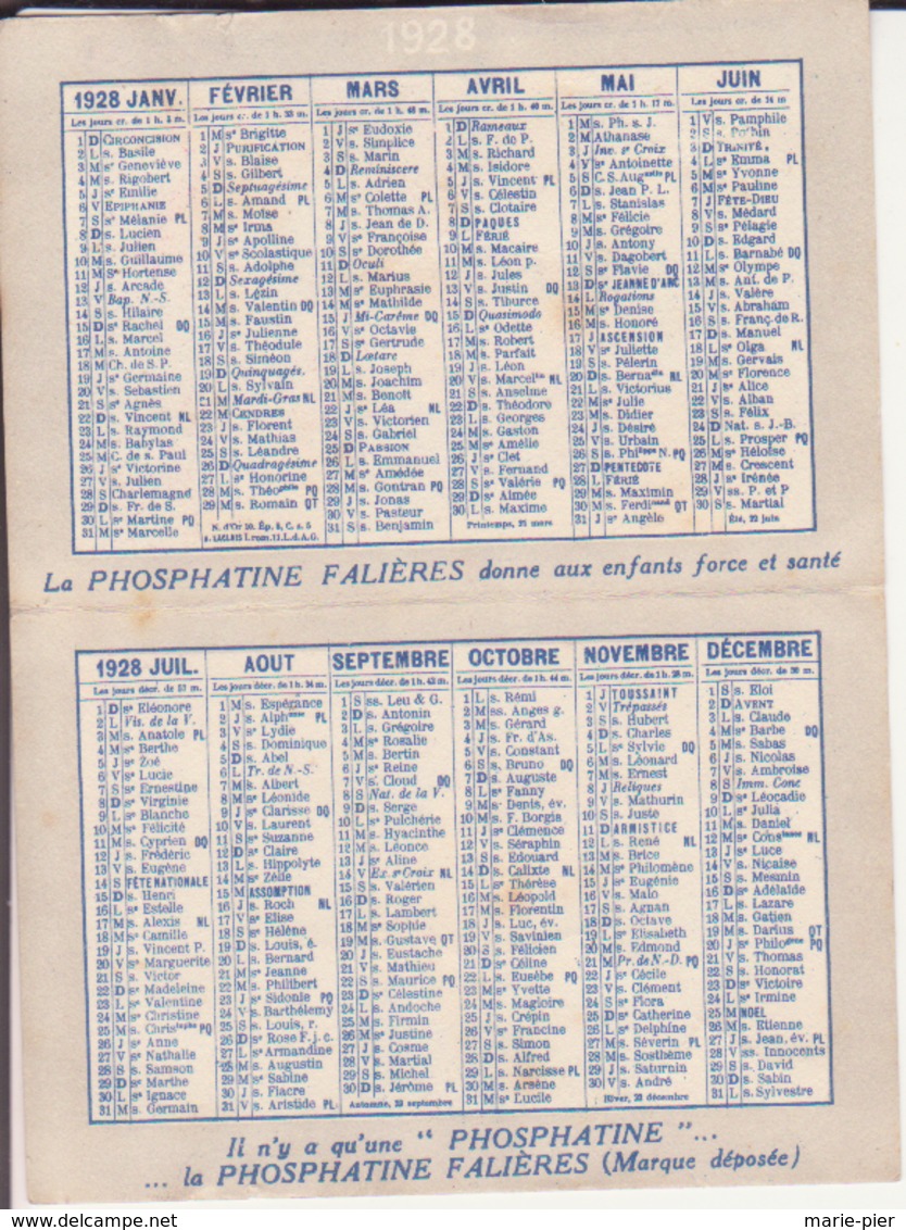 Petit Calendrier 1928 "phosphatine Fallières" - Petit Format : 1921-40