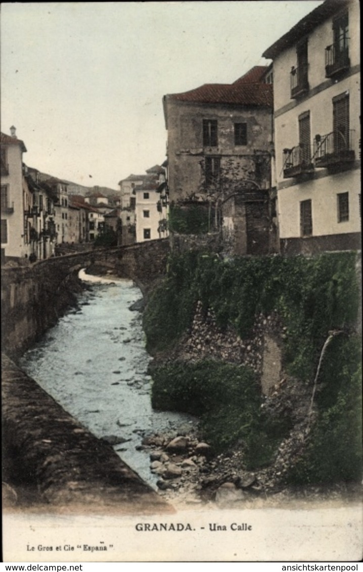 Cp Granada Andalusien Spanien, Una Calle, Flusspartie Mit Häusern Im Ort, Brücke - Sonstige & Ohne Zuordnung