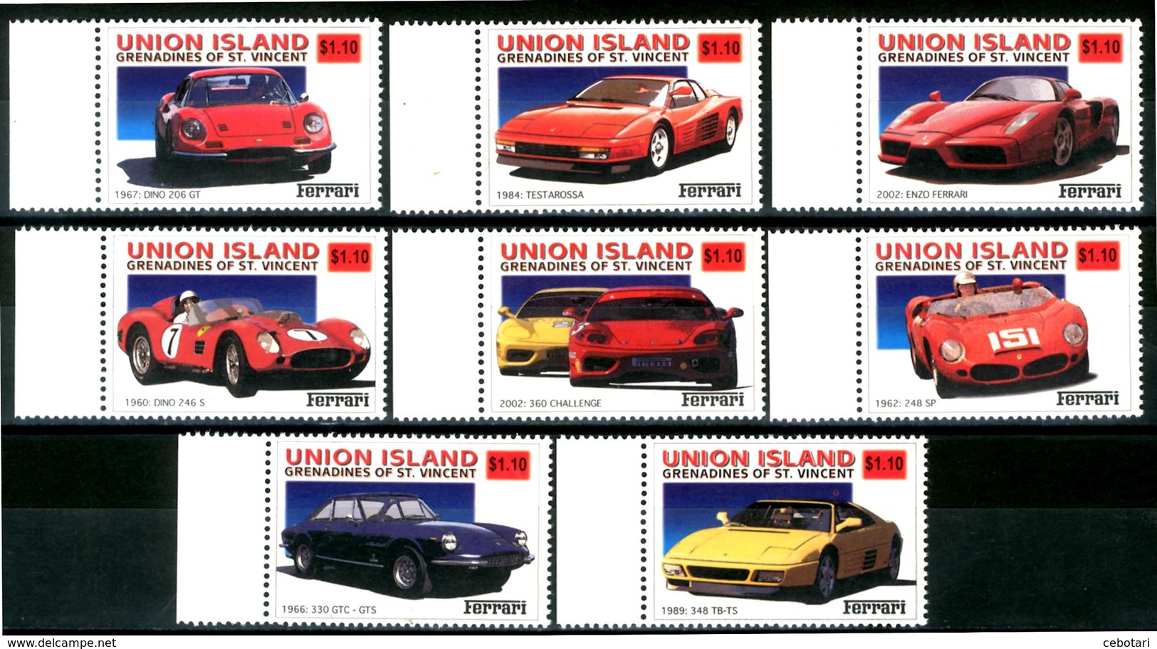 UNION ISLANDS 2002** - Ferrari - 8 Val. MNH, Come Da Scansione. - Automobilismo