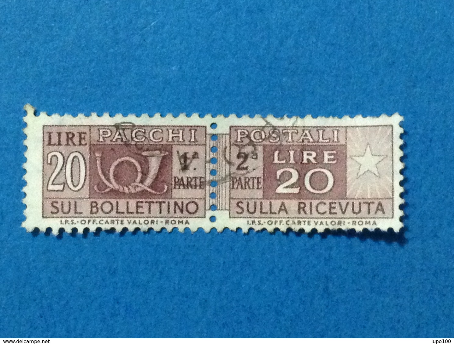 1973 ITALIA PACCHI POSTALI FIL STELLE 20 LIRE IPS OFF CARTE VALORI FRANCOBOLLO USATO STAMP USED - Pacchi Postali