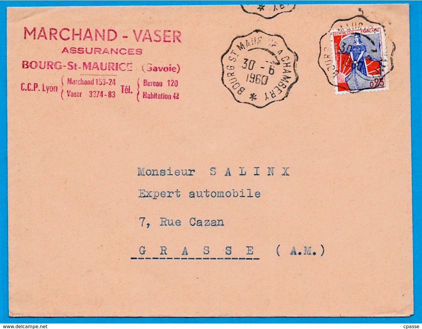 1960 Lettre à En-tête Marchand-Vaser Assurances 73 Cachet Ambulant BOURG-ST-MAURICE à CHAMBERY - Railway Post