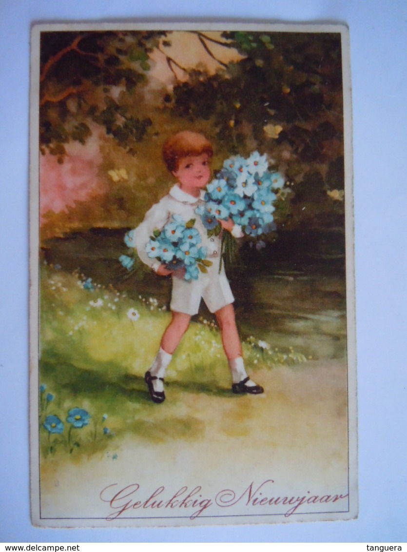 Gelukkig Nieuwjaar Jongen Met Bloemen Garçon Avec Bouquet De Fleurs Gelopen Circulée 1938 HWB Ser 5593 - Nouvel An