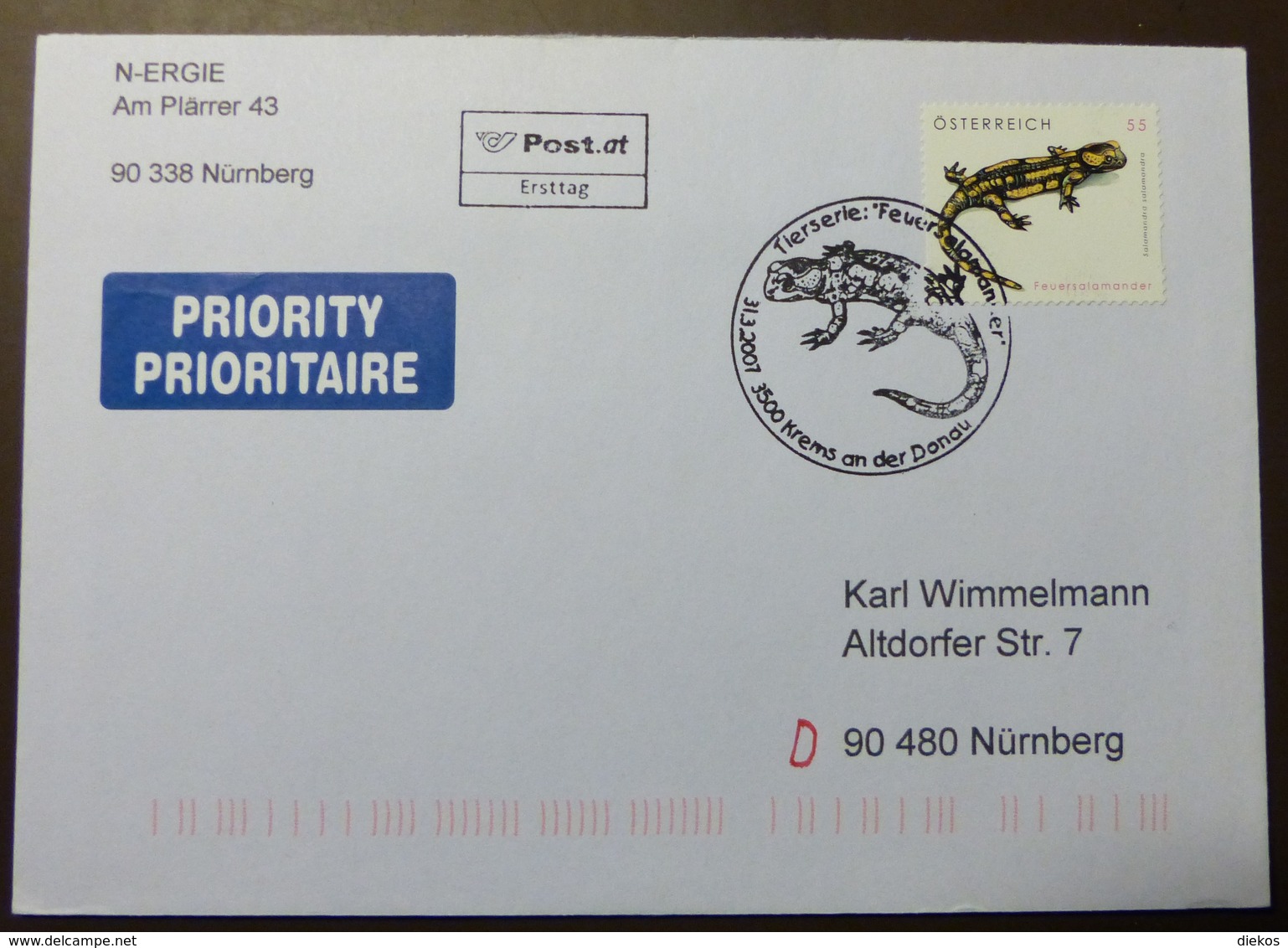 Brief Österreich   2007   Feuersalamander  #cover 4833 - Briefe U. Dokumente