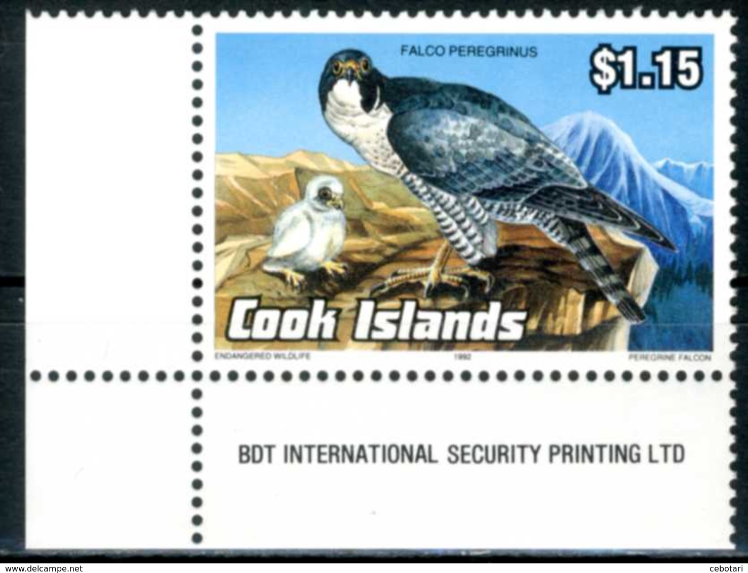 COOK ISLANDS 1992** - Falco Peregrinus - 1 Val. MNH, Come Da Scansione. - Eagles & Birds Of Prey