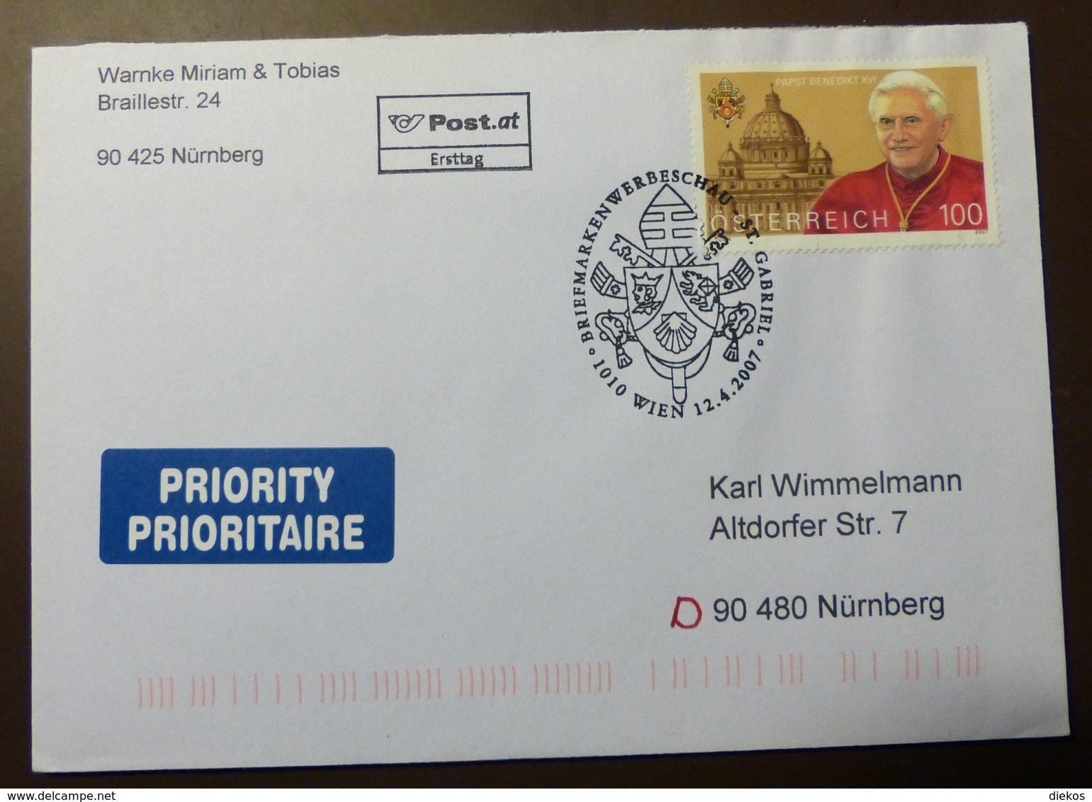 Brief Österreich   2007  Pabst Benedikt  XVI   FDC  #cover 4840 - Briefe U. Dokumente