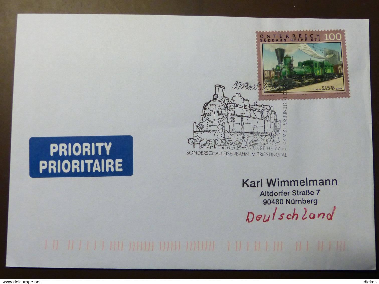 Brief Österreich   2010  Eisenbahn Südbahn Reihe 671 Triestingtal  #cover 4854 - Briefe U. Dokumente