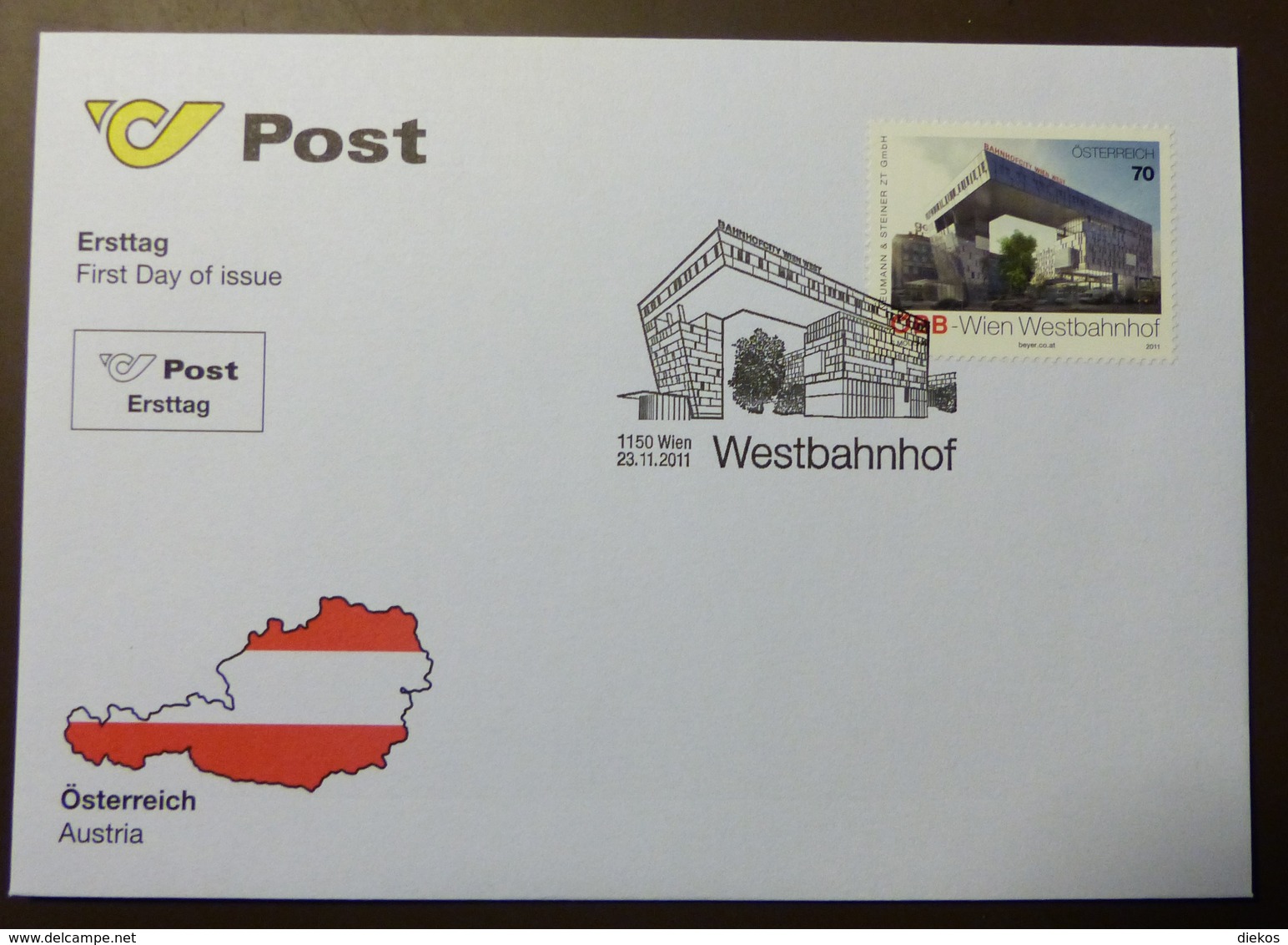 Brief Österreich   2011  Eisenbahn  Westbahnhof FDC   #cover 4855 - Briefe U. Dokumente