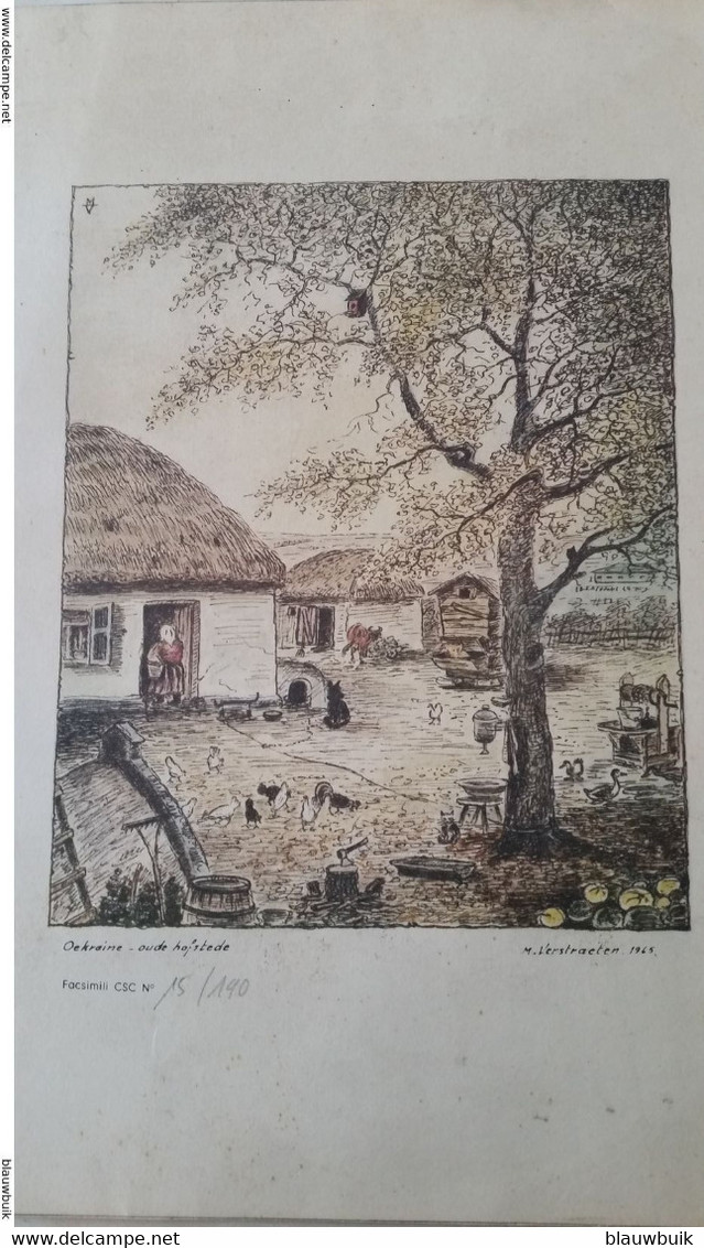 Aquarel Gesigneerd Van Ene M. Verstraete Met Als Titel Oekraine - Oude Hofstede 1965 - Aquarel