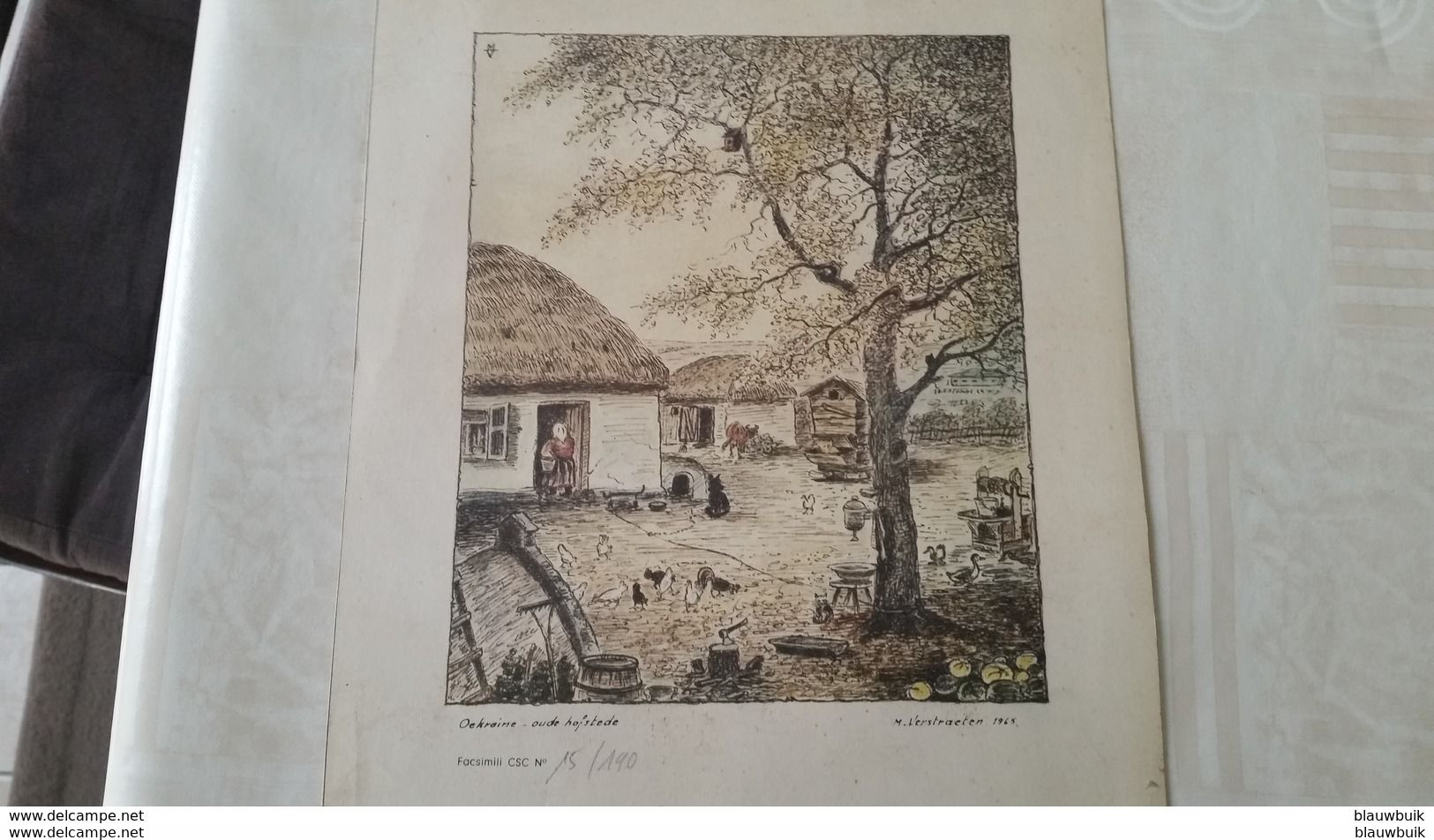 Aquarel Gesigneerd Van Ene M. Verstraete Met Als Titel Oekraine - Oude Hofstede 1965 - Aquarel