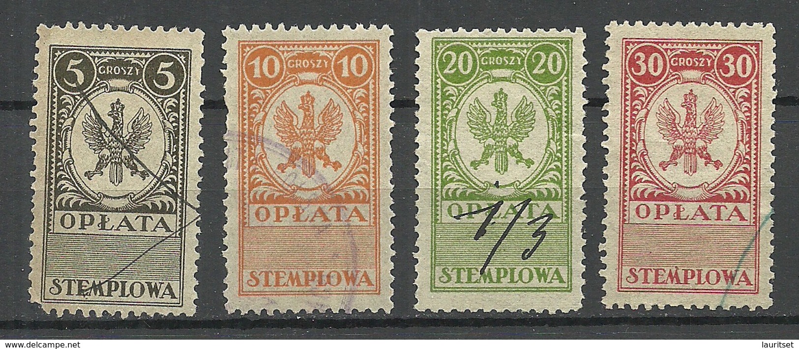 POLEN Poland Ca 1920 Documentary Tax Oplata Stempelmarken O - Revenue Stamps