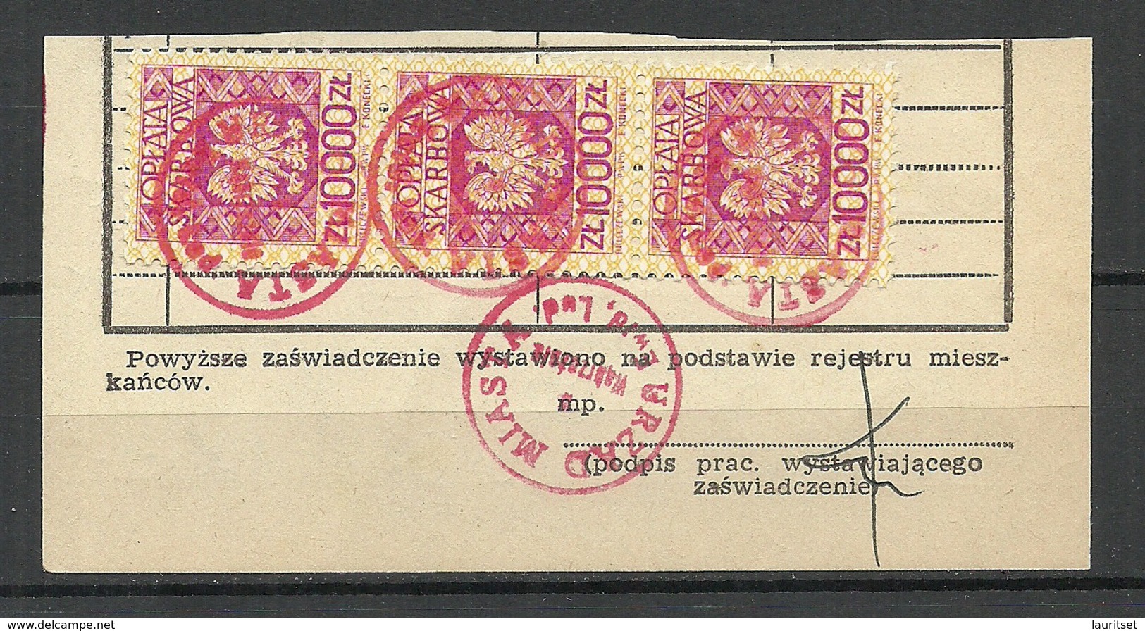 POLEN Poland Ca 1973 Documentary Tax Oplata Stempelmarken On Out Cut + Interesting Cancels - Fiscales