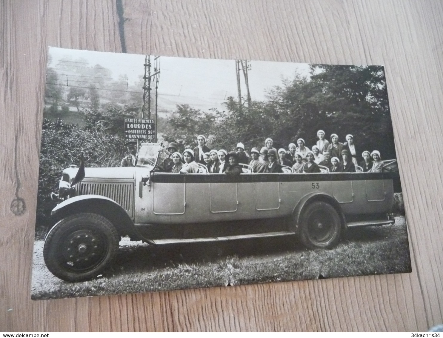 Carte Photo  Automobile Autobus Bus Excursion Touristes Beau Plan - Bus & Autocars