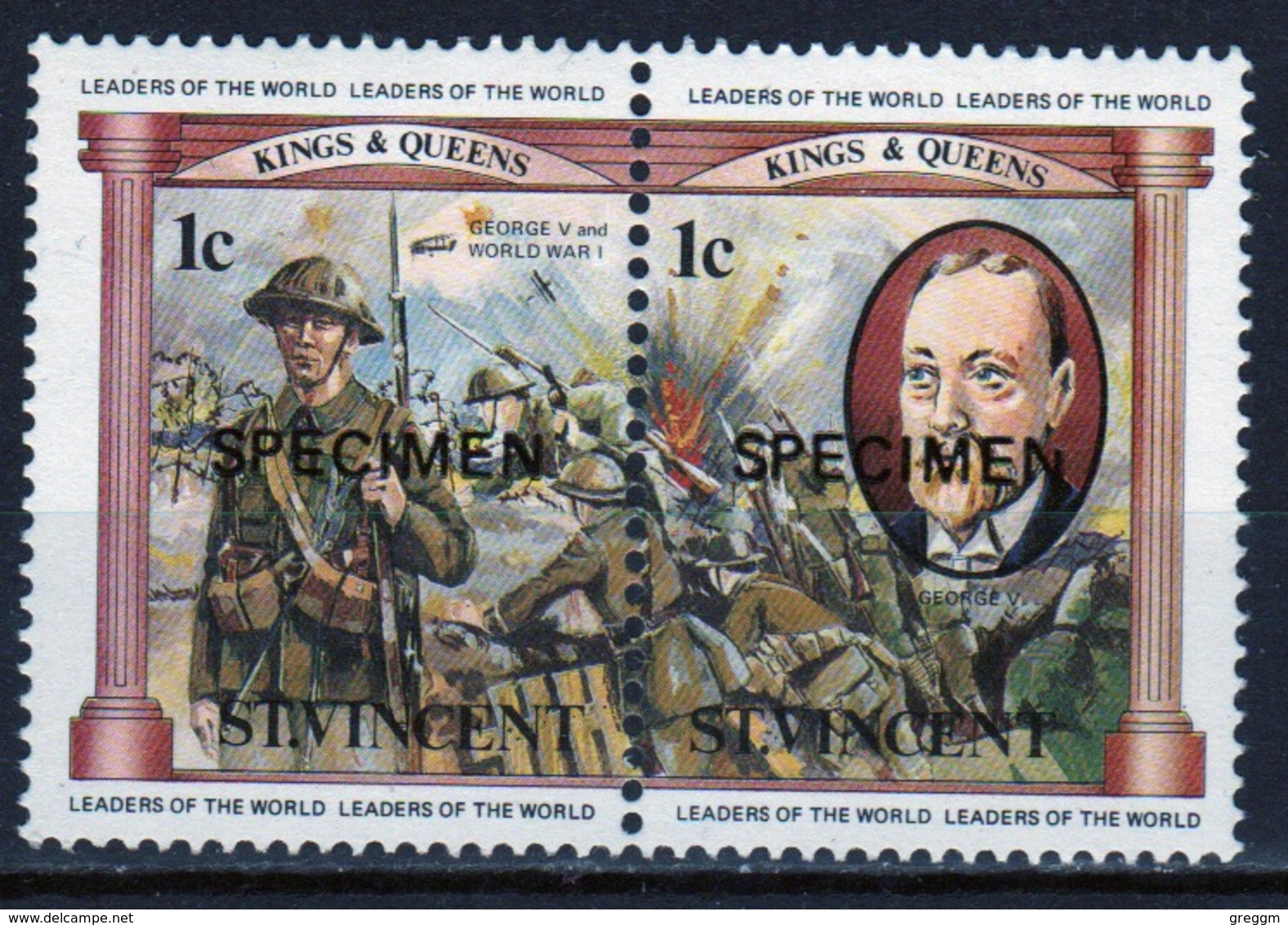 St.Vincent 1984 Pair Of 1c Stamps From The Monarchs Set Overprinted Specimen. - St.Vincent (1979-...)