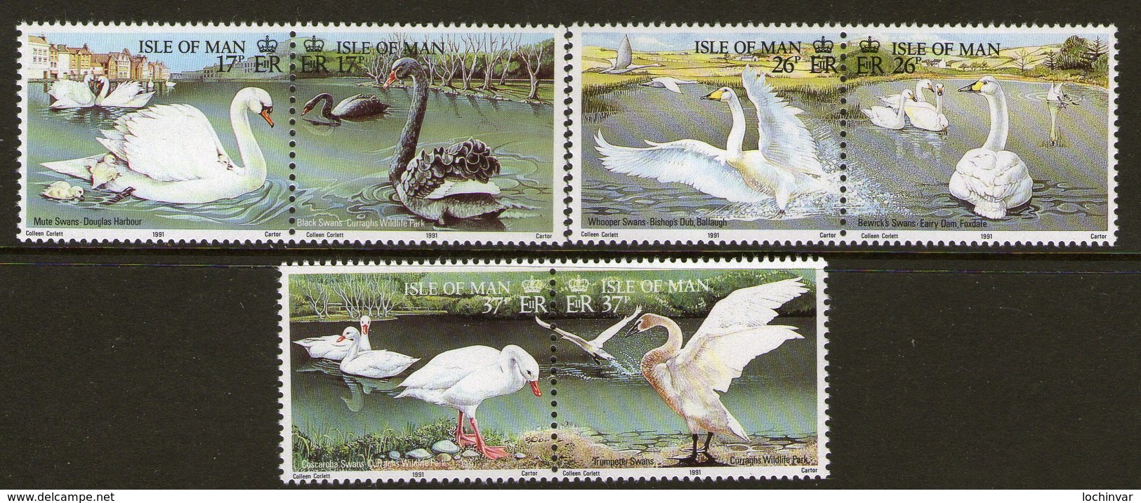 ISLE OF MAN, 1991 SWANS 6 MNH - Isle Of Man