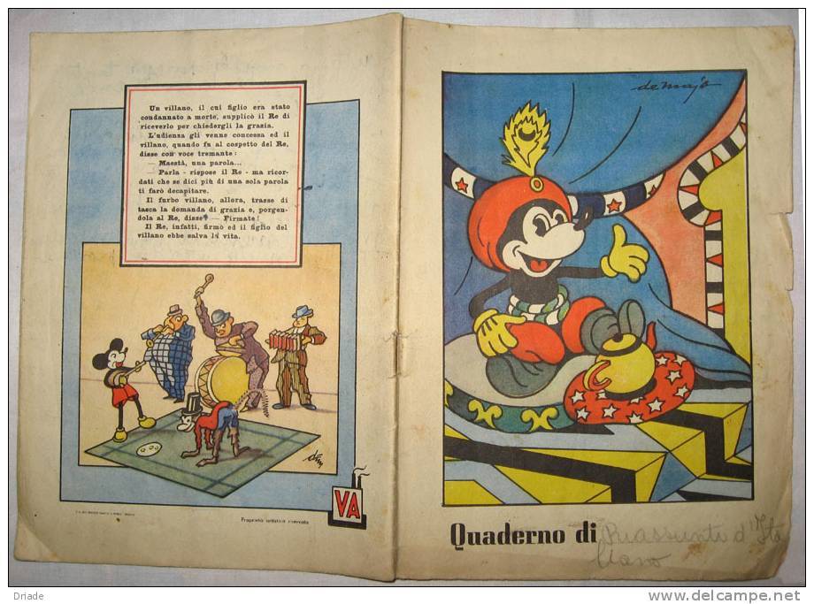 QUADERNO SCUOLA TOPOLINO MICHY MOUSE WALT DISNEY FIABA FANTASIA CONTE DE FÉES FABLE FANTASIA ILLUSTRATORE DE MAYA - Collezioni