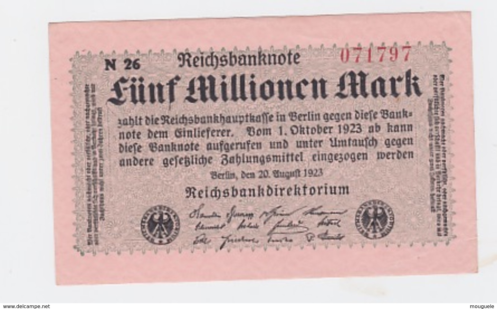 Billet De 5 Millions Mark  De  20-8-1923  Pick 105  Neuf Uniface - 20 Mrd. Mark