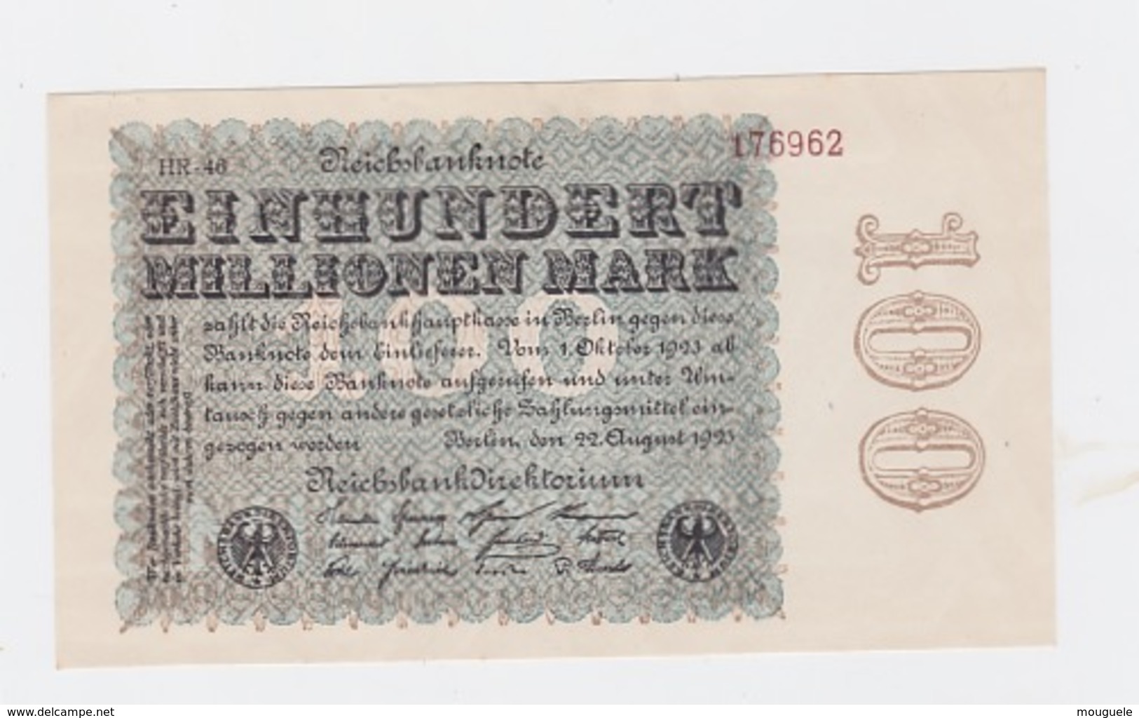 Billet De 100 Millions Mark  De  22-9-1923  Pick 107  Neuf Uniface - 20 Milliarden Mark