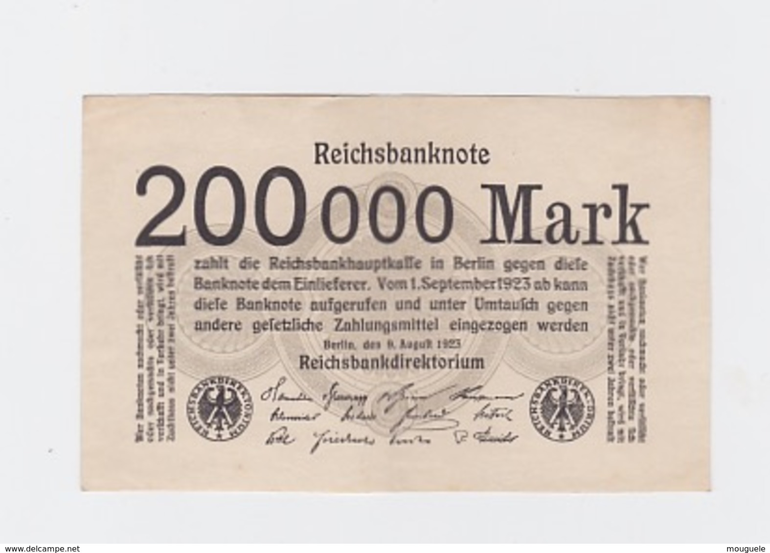 Billet De 200 000 Mark Du 9-8-1923 Uniface   Pick 100 - Andere & Zonder Classificatie