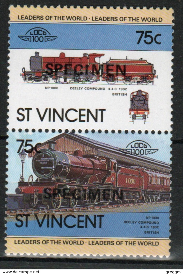 St.Vincent 1983 Pair Of Set Stamps From The Locomotive Set Overprinted Specimen. - St.Vincent (1979-...)