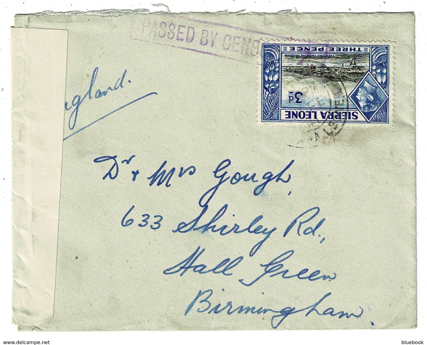 Ref 1307 - WWII 1941 Censored Cover - Passed By Censor Box - Sierra Leone To Birmingham - Sierra Leone (...-1960)