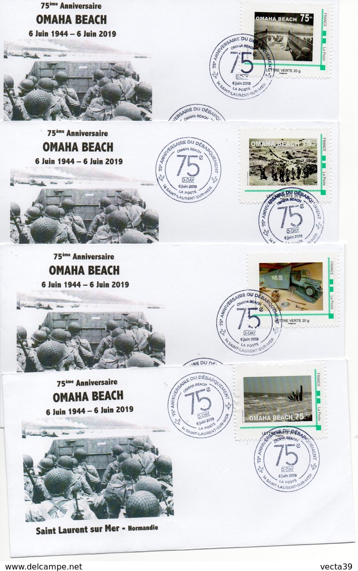 Timbres De Collector 75 E Anniversaire Du Débarquement DDAY à Omaha Beach Série De 4 Enveloppes FDC - 2010-2019