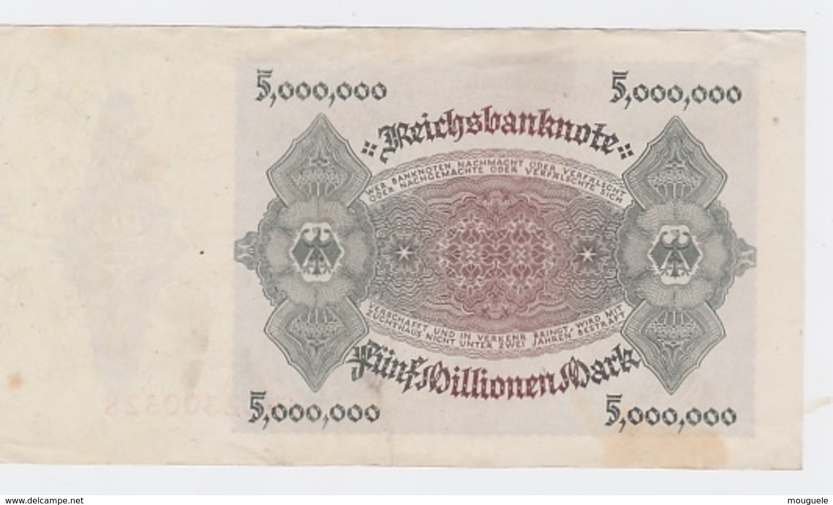 Billet De 5 Million Mark Du 1-6-1923 Uniface   Pick 90 Neuf Mais  Tache - Andere & Zonder Classificatie
