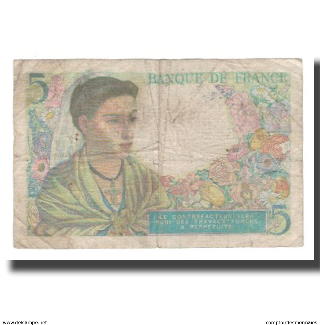 France, 5 Francs, 1943, 1943-11-25, B+, Fayette:05.04, KM:98a - 5 F 1943-1947 ''Berger''