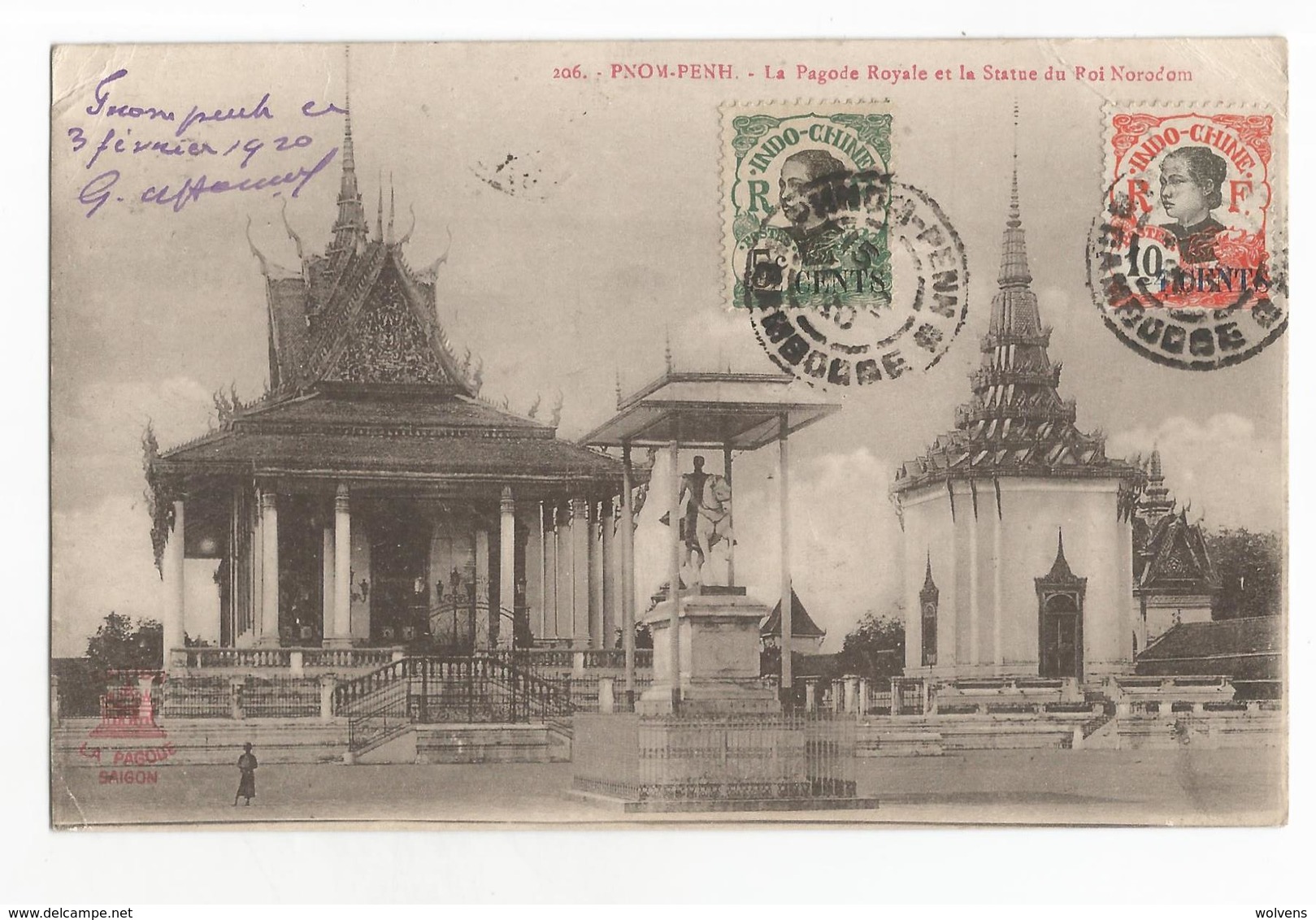 Cambodge Pnom-Penh La Pagode Royale Et La Statue Du Roi Norodom Carte Postale Ancienne Indochine - Cambodge