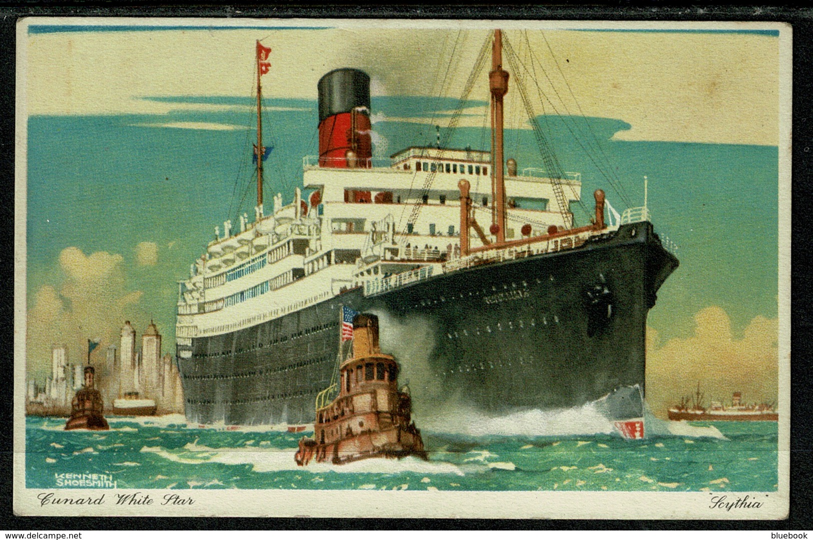 Ref 1308 - Kenneth Shoesmith Shipping Postcard - Cunard White Star Line "Scythia" Ship - Steamers