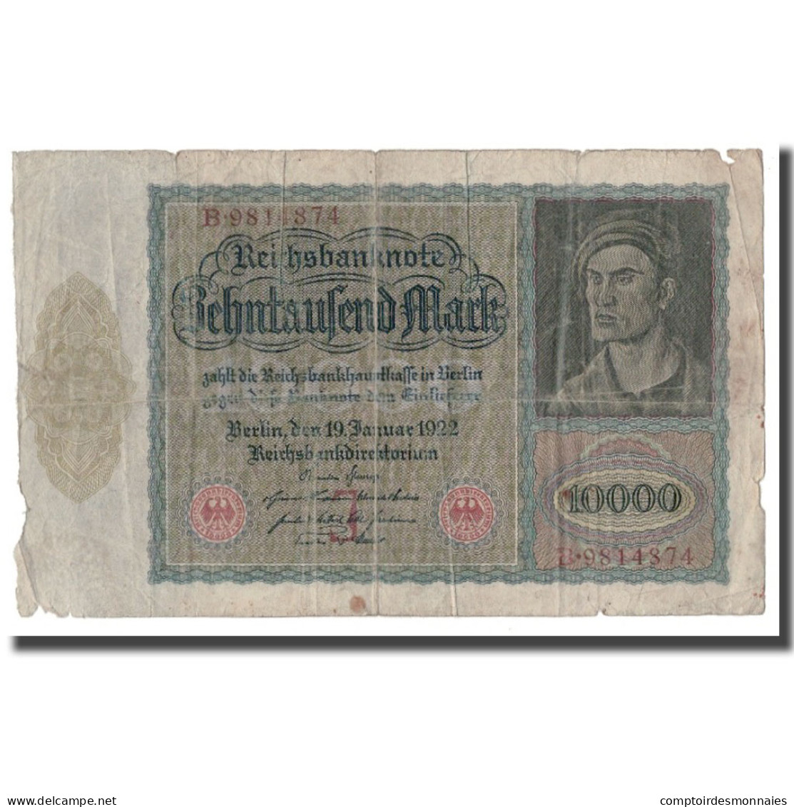 Billet, Allemagne, 10,000 Mark, 1922, 1922-01-19, KM:71, B - 10000 Mark