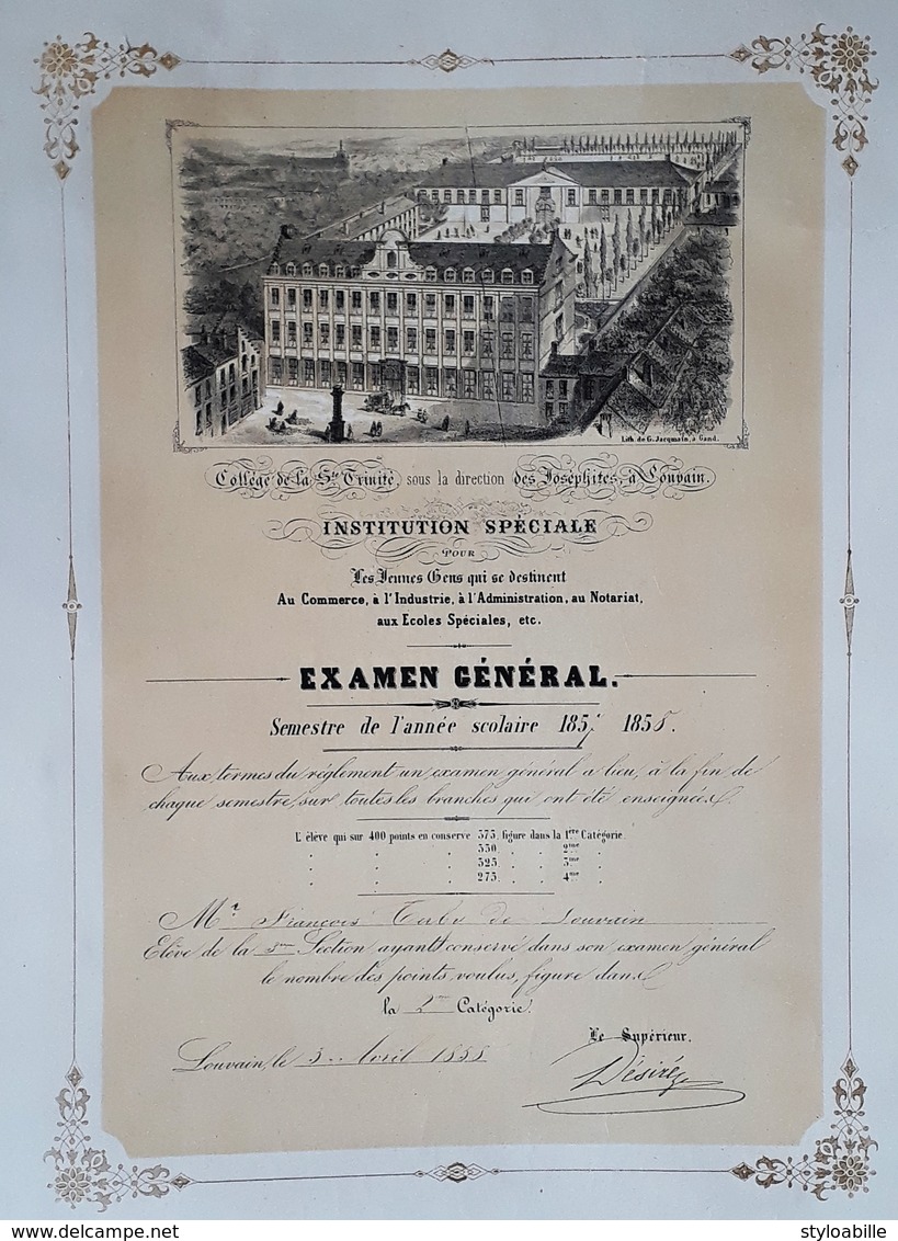 LOUVAIN 1858 Collège De La Ste Trinité Joséphites Diplôme De 1858-1859 François Terby De Louvain LEUVEN - Diploma's En Schoolrapporten