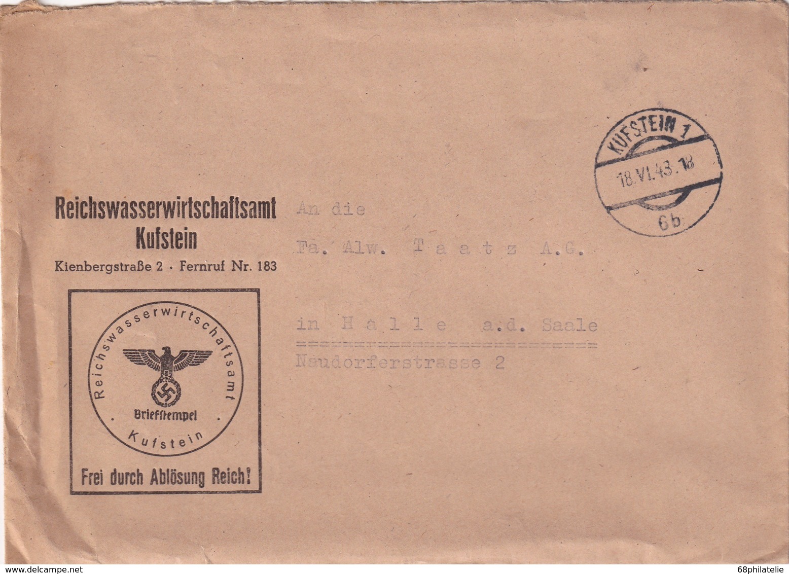 ALLEMAGNE 1943 LETTRE EN FRANCHISE DE KUFSTEIN - Covers & Documents
