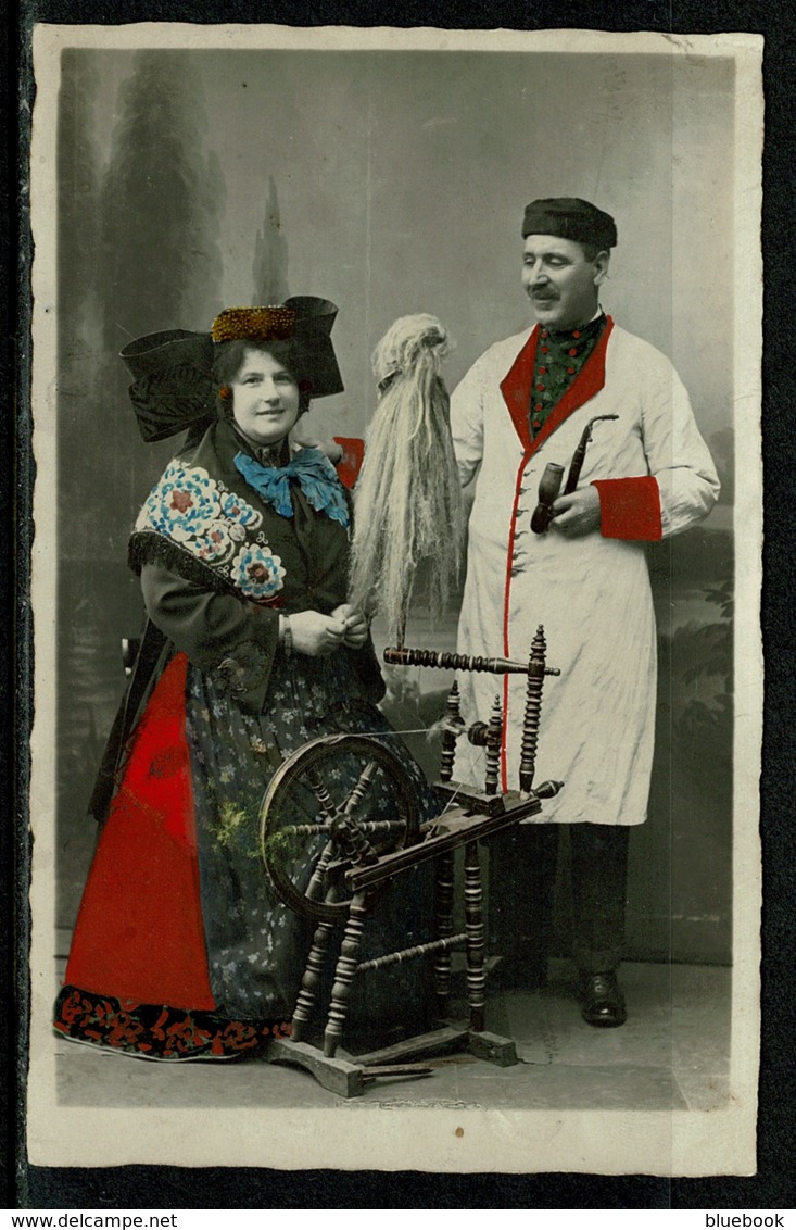 Ref 1308 - Early Ethnic Postcard Woman & Spinning Wheel With Man & Pipe - Eastern European - Europe