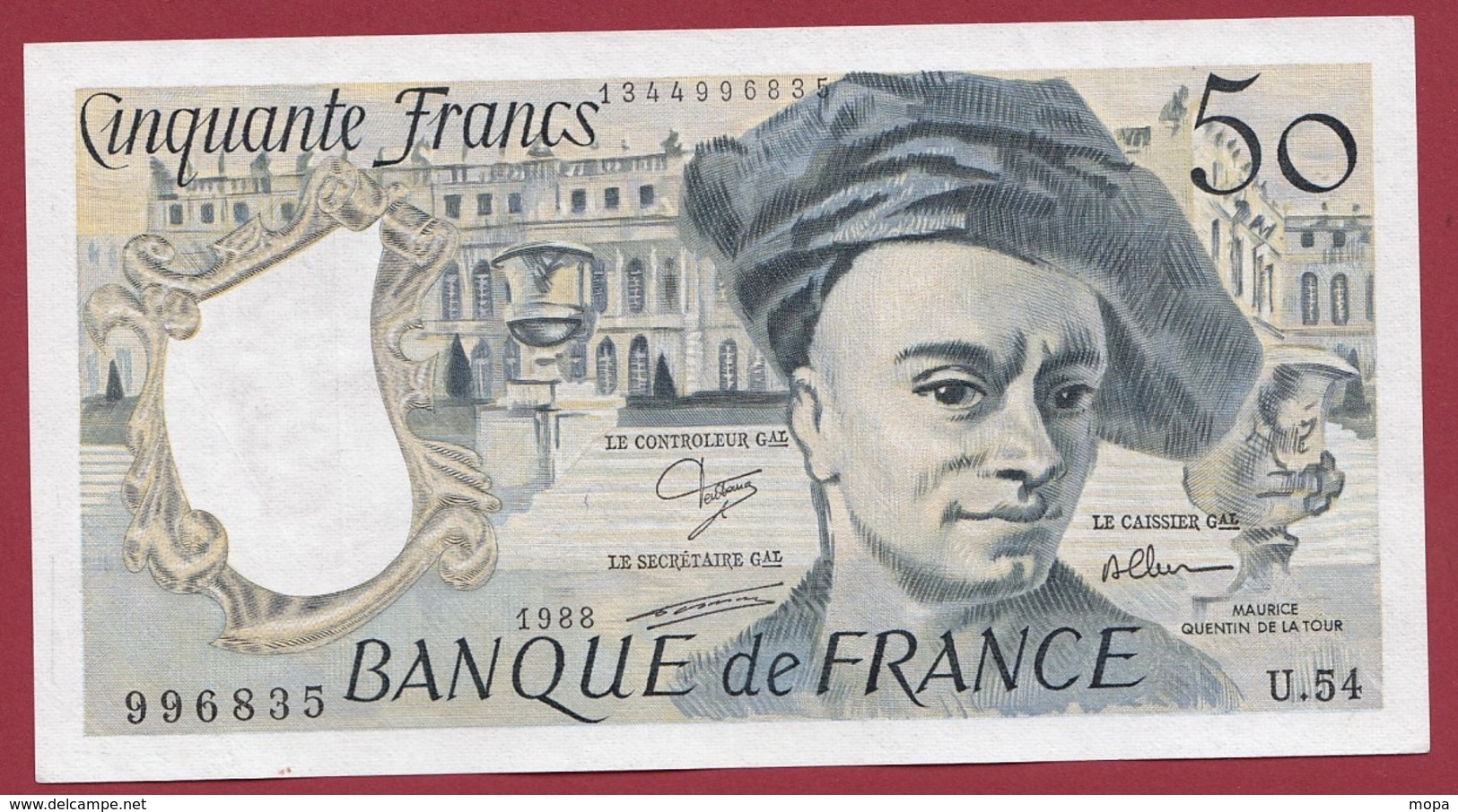 50 Francs "Quentin De La Tour" 1988 --XF/SUP+---ALPH U.54 ---AUCUN TROU D EPINGLE - 50 F 1976-1992 ''Quentin De La Tour''