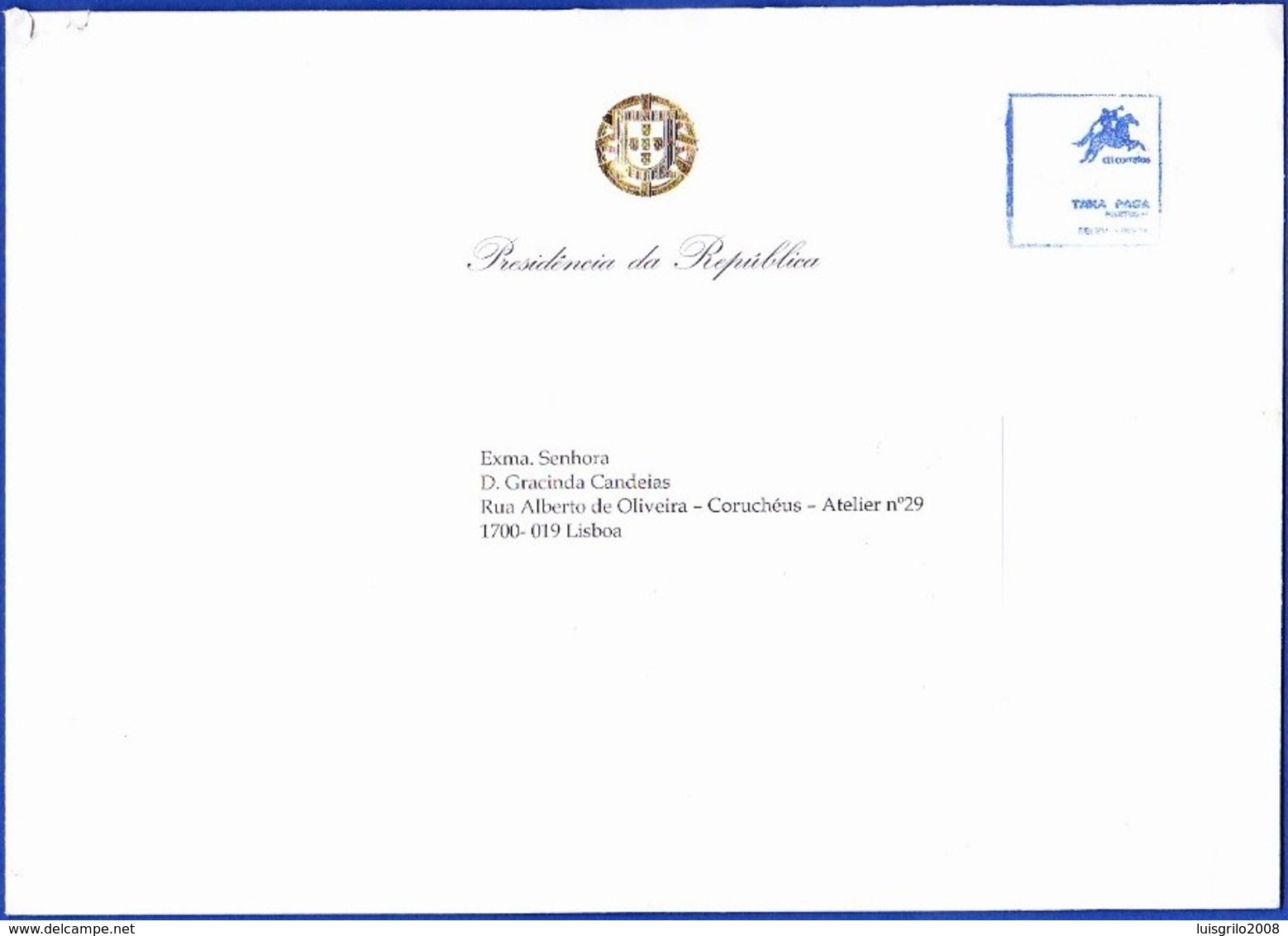 Cover, Presidência Da República De Portugal - Blue Postmark TAXA PAGA - Covers & Documents