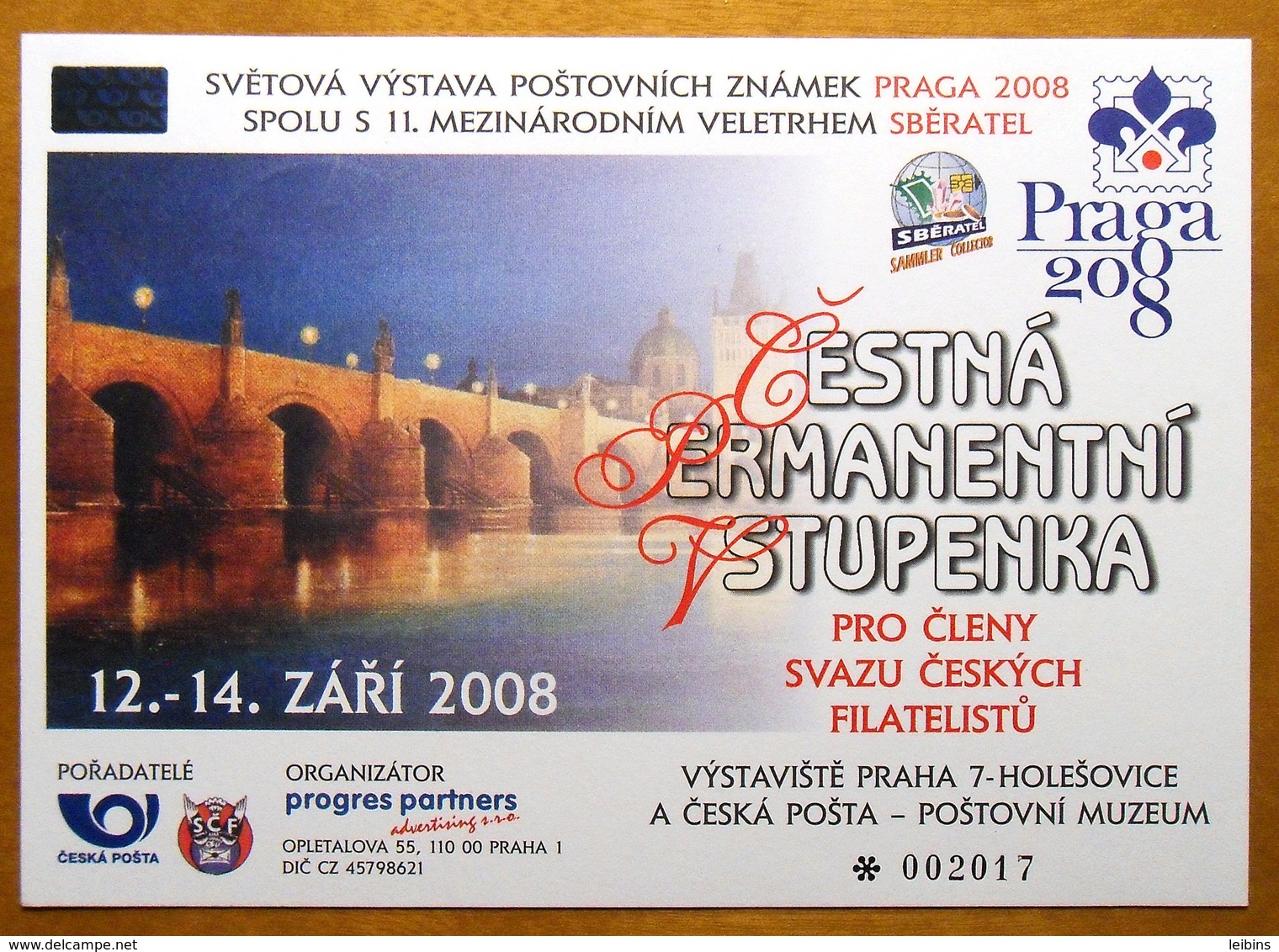 Czech Republic PRAGA 2008 - Honorable Permanent Ticket (Used) - Altri & Non Classificati