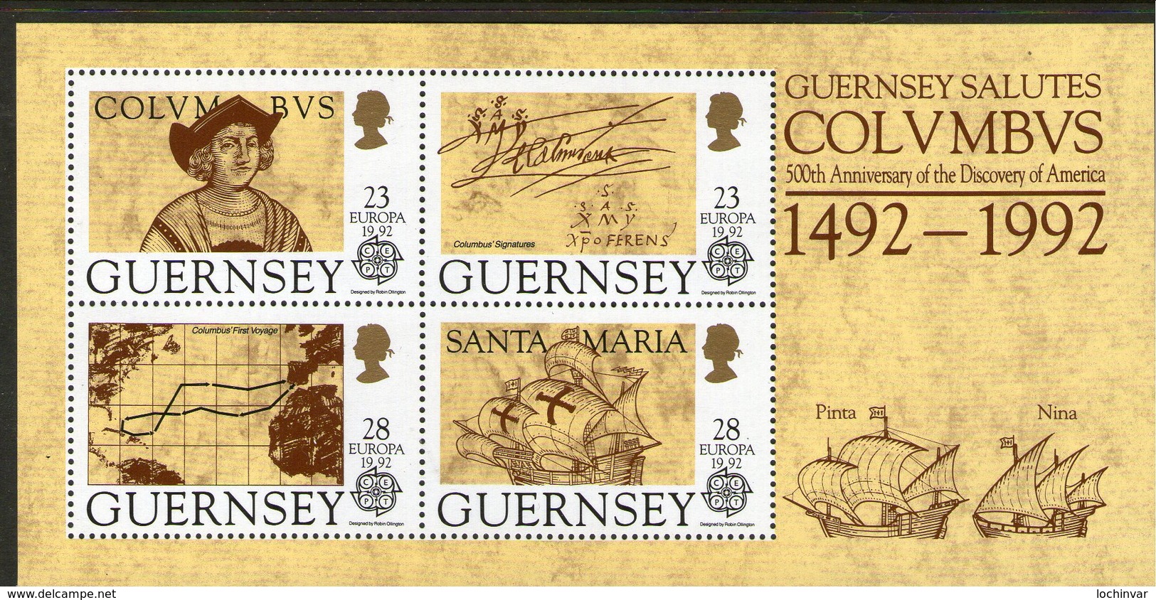 GUERNSEY, 1992 COLUMBUS MINISHEET MNH - Guernsey