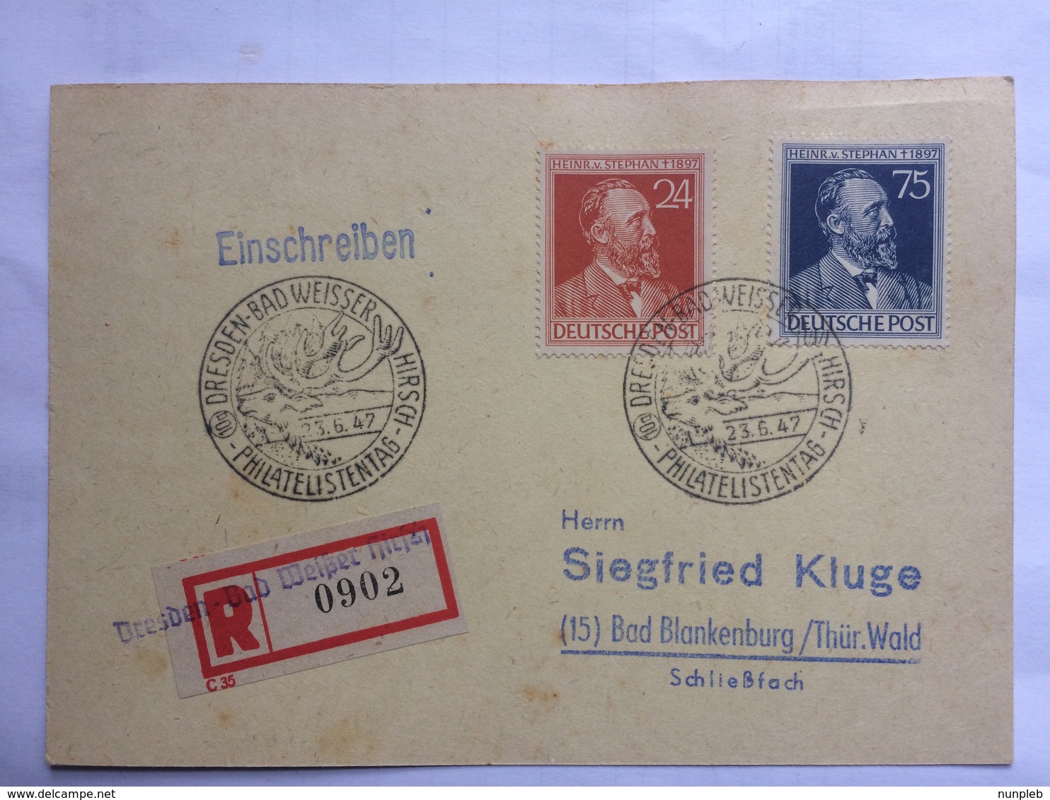 GERMANY Allied Occupation 1947 Postcard Registered Dresden To Bad Blankenburg With Dresden Bad Weisser Sonderstempels - Other & Unclassified