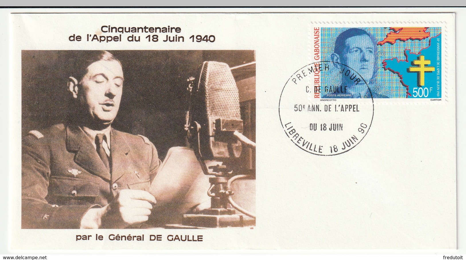 FDC - GABON - 1990 - Général De Gaulle - De Gaulle (General)