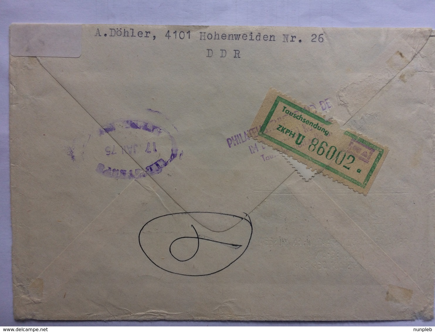 GERMANY 1975 DDR Cover Registered Halle To Sheffield - Illustrated + Tauschsendung Exchange Sticker To Rear - Covers & Documents