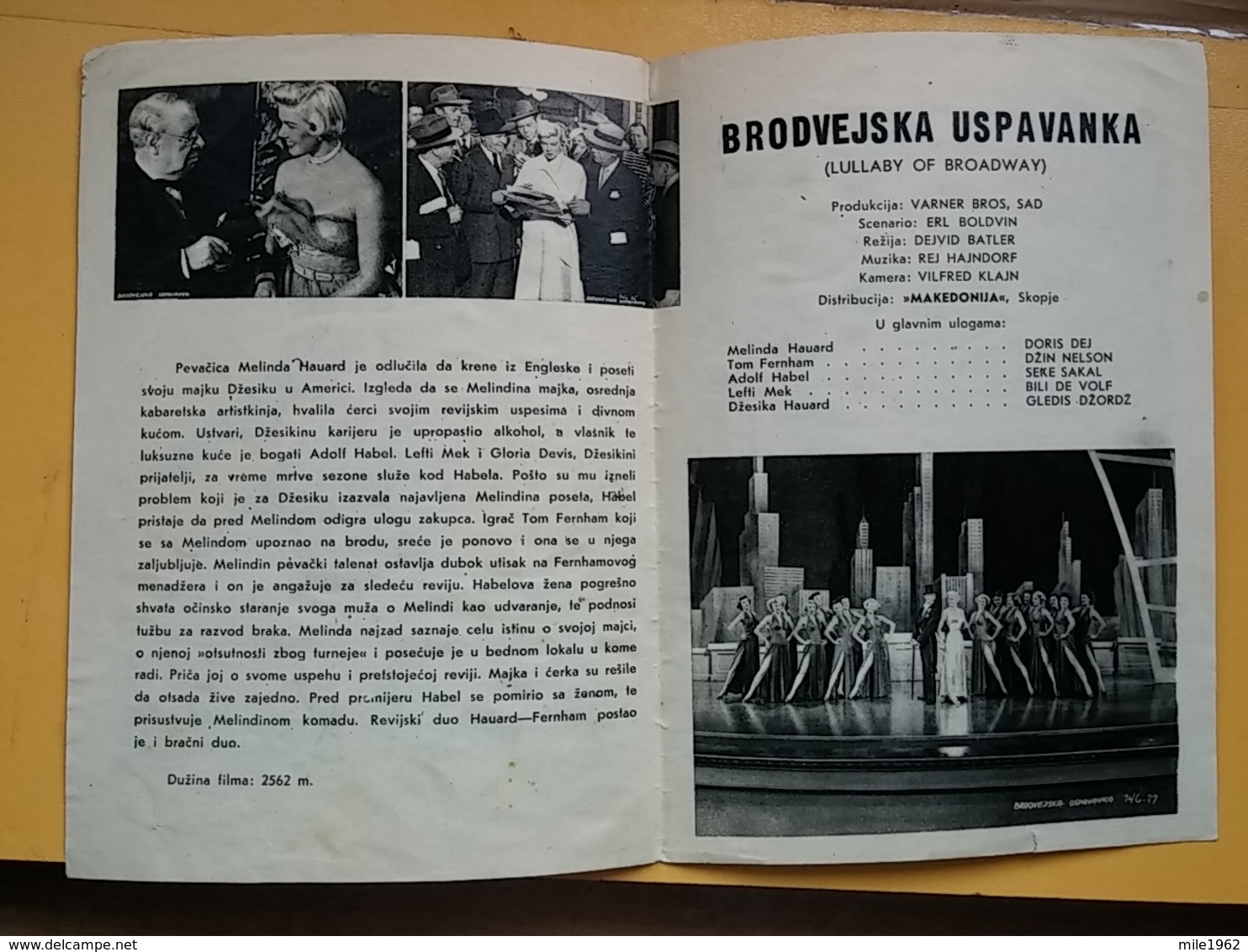 PROG 20 - LULLABY OF BROADWAY - Yugoslavia Movie Program-Publicité,- Doris Day - Magazines