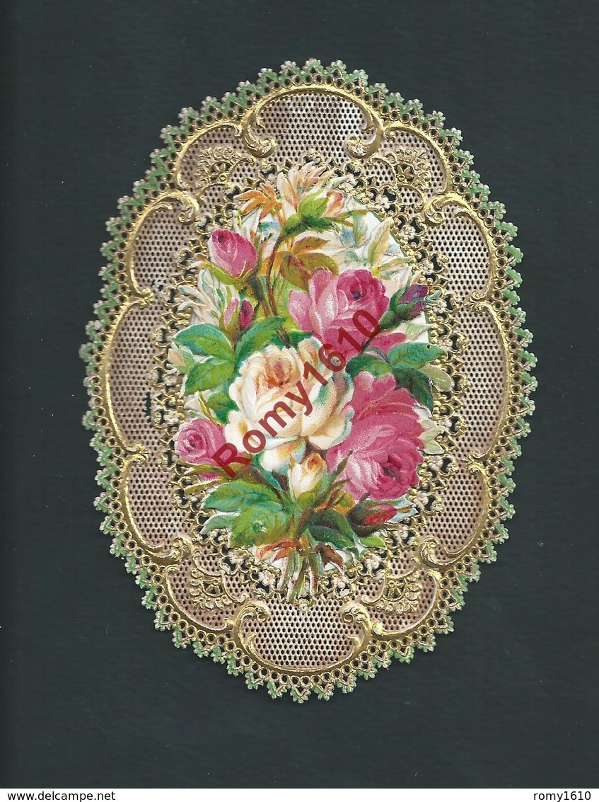 Mignonnette Ovale Avec Collage Et Relief, Bords En Dentelle Dorés à L'or Fin.. Voeux Envoyés En 1878. 2 Scans - Collections