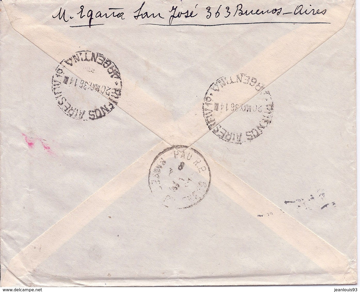 ARGENTINE - LETTRE RECOMMANDÉE BUENOS AIRES POUR PAU FRANCE 1936 VIA CONDOR - Posta Aerea