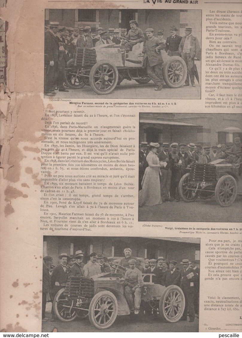 LA VIE AU GRAND AIR 09 06 1901 - COURSE AUTOMOBILE PARIS BORDEAUX / TOURS VENDOME DANGE BEYCHAC PETIGNAC