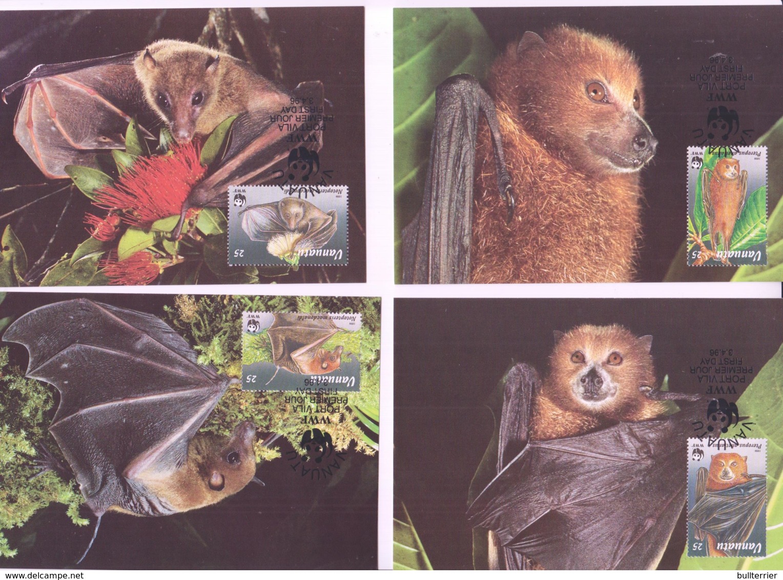 WWF -  VANUATU - 1996 - WWF FRUIT BATS   SET  OF 4 MAXI CARDS, - Maximum Cards