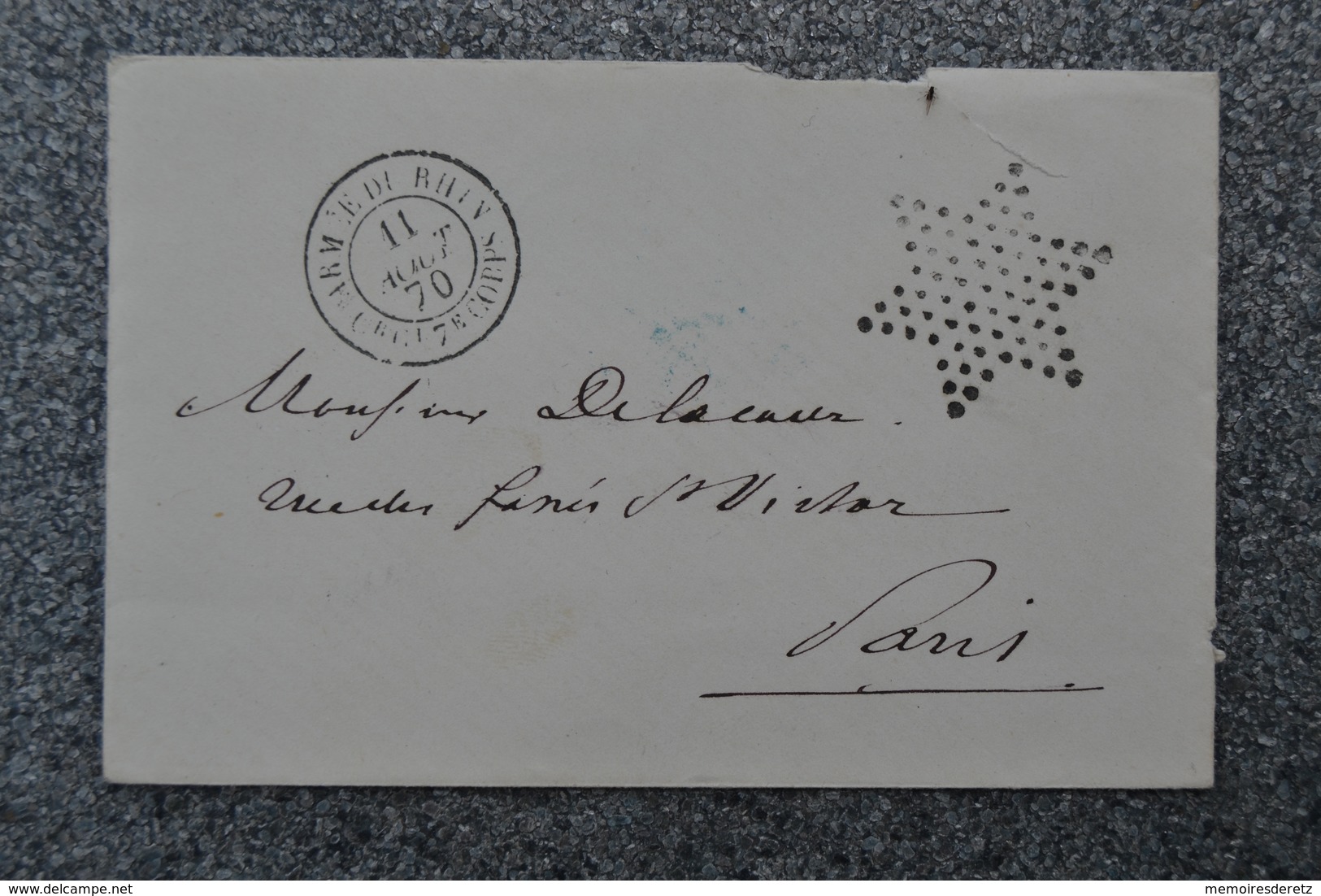 Lettre 11 Août 1870 Oblitération Armée Du Rhin 7° Corps - Etoile - Au Dos Tampon Bleu Général De Division DOUAY - Guerre - Autres & Non Classés