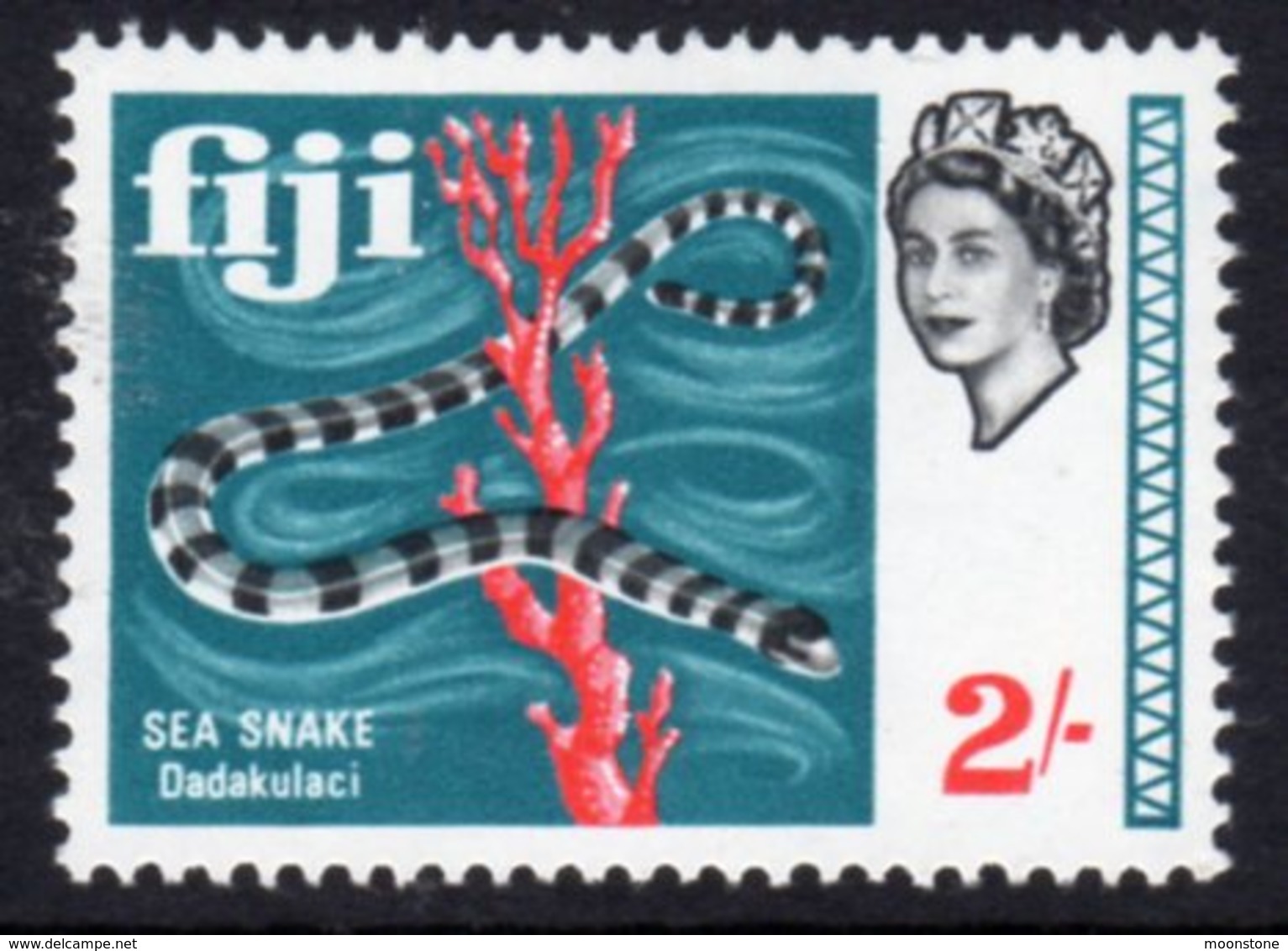 Fiji QEII 1968-9 2/- Sea Snake Definitive, Hinged Mint, SG 381 (BP2) - Fiji (...-1970)