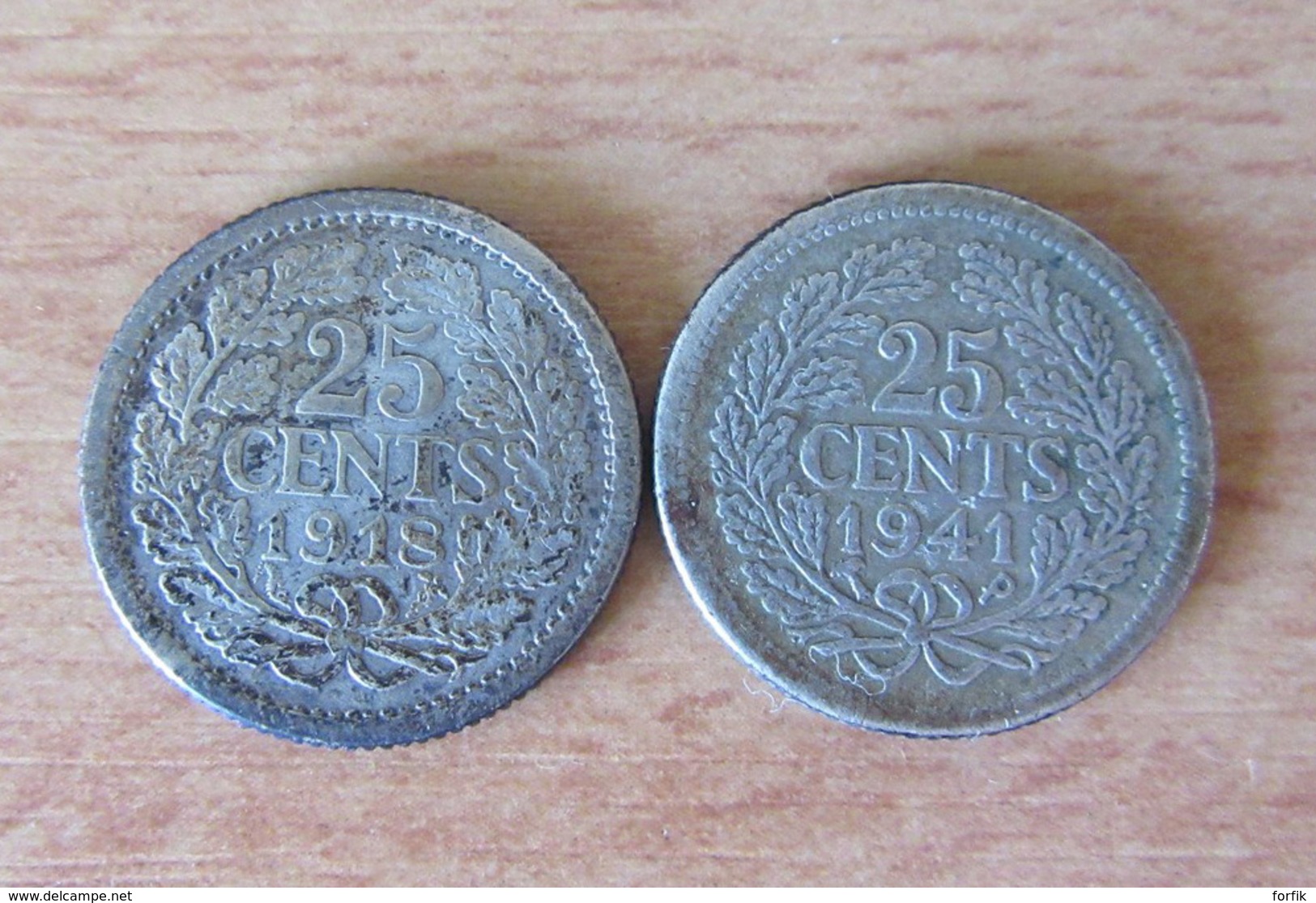 Pays-Bas - Lot De 4 Monnaies En Argent - 25 Cent. 1918 / 1941 - 1 Gulden 1954 / 1958 - TTB - Collections