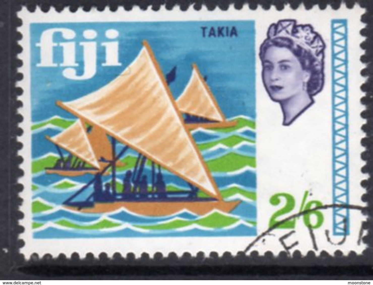 Fiji QEII 1968-9 2/6d Takia Sailing Ship Definitive, Used, SG 382 (BP2) - Fiji (...-1970)