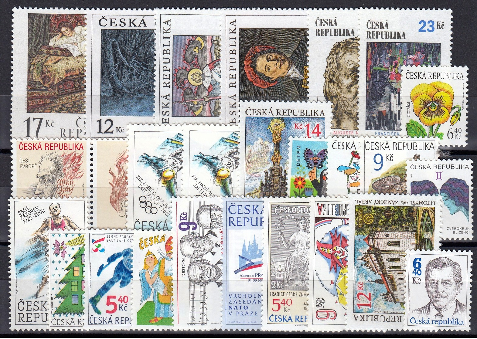 2002 (Czech Republic) Set Of 31 New Stamps MNH, 1 Minisheet - Ungebraucht